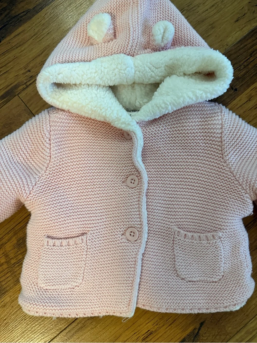 Carter's Light Pink Hooded Knit Pea Coat with Sherpa Trim